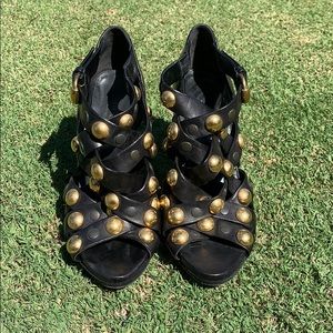 Gucci Studded Black & Gold Babouska Heels